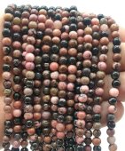 Perles 'Black Line' Rhodonite 4mm sur fil 40cm