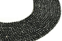 Perles facettées Spinelle Noir 4mm sur fil 40cm