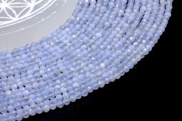Perles facettées Calcédoine Bleue 3mm sur fil 40cm