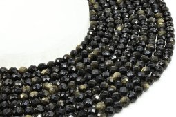 Perles facettées Obsidienne Dorée 6mm sur fil 40cm