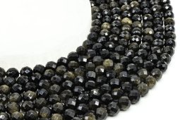Perles facettées Obsidienne Dorée 8mm sur fil 40cm