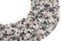 Perles facettées Quartz Tourmaline 4mm sur fil 38cm