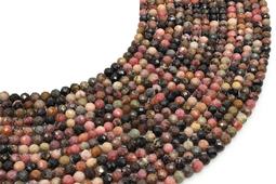 Perles facettées 'Black Line' Rhodonite 4mm sur fil 38cm