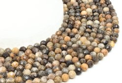 Perles facettées Pierre de Soleil Noire 6mm sur fil 40cm