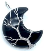 Pendentif Lune Arbre de Vie - Obsidienne Noire 3.5cm