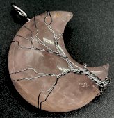 Pendentif Lune Arbre de Vie - Quartz Rose 3.5cm