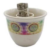 Bol Fumigation Céramique Fleur de Vie Blanc 13cm