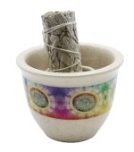 Bol Fumigation Céramique Fleur de Vie Blanc 9cm