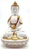 Statue Résine Bouddha & Bol Blanc 20cm