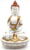 Statue Résine Bouddha & Bol Blanc 18cm